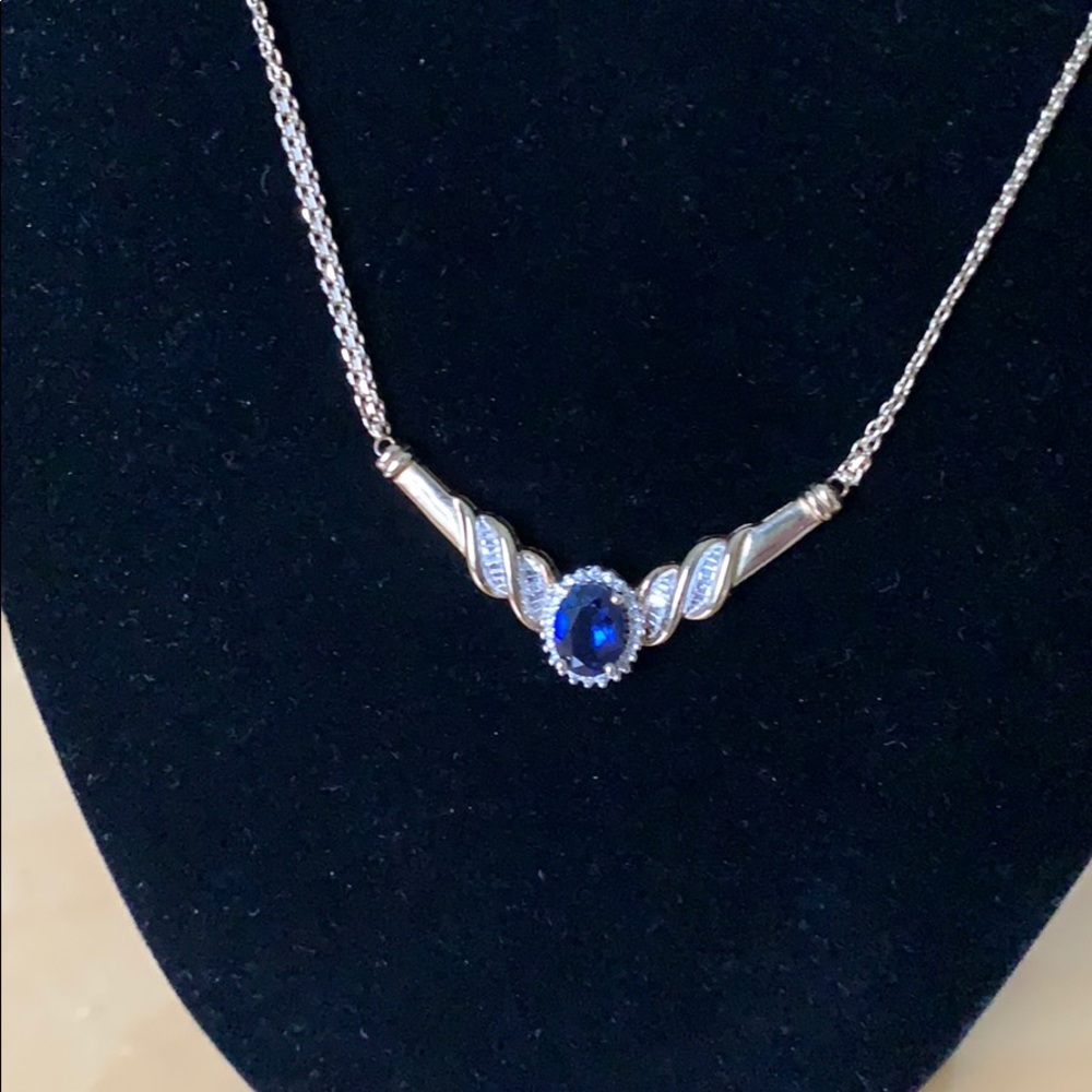 Blue Sapphire and Diamond Accent Necklace Italy 925